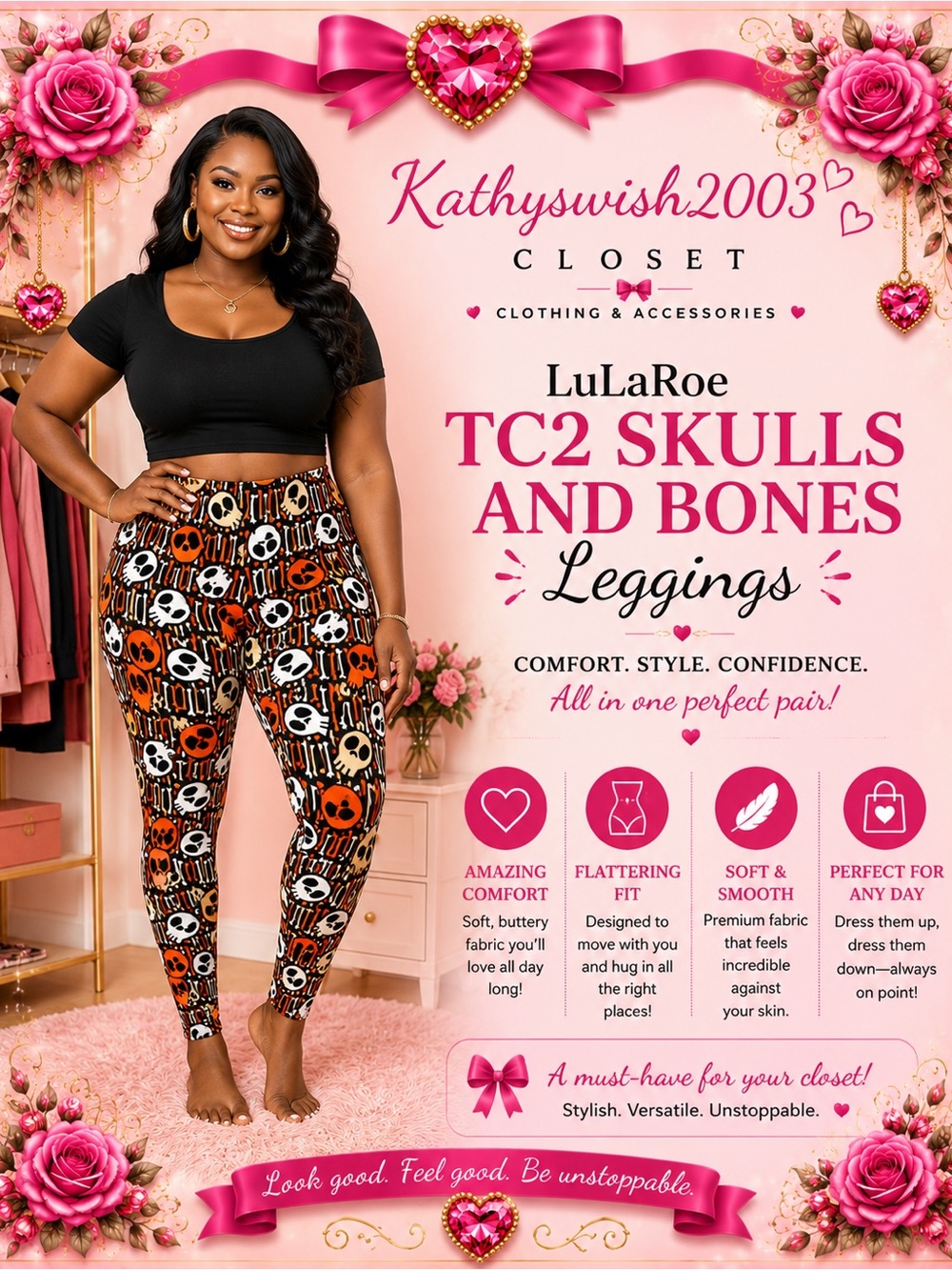 LuLaRoe TC2 Skulls and Bones Leggings